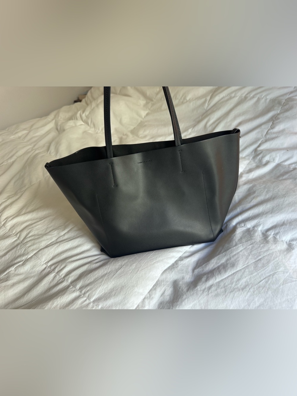 Classic Black Leather Tote Bag - Minimal Everyday Carry